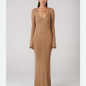Bayse brand size small tan/ nude long sleeve floor length dress
